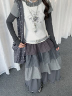 Polka Dot Plaid Tiered Maxi Skirt OL2438