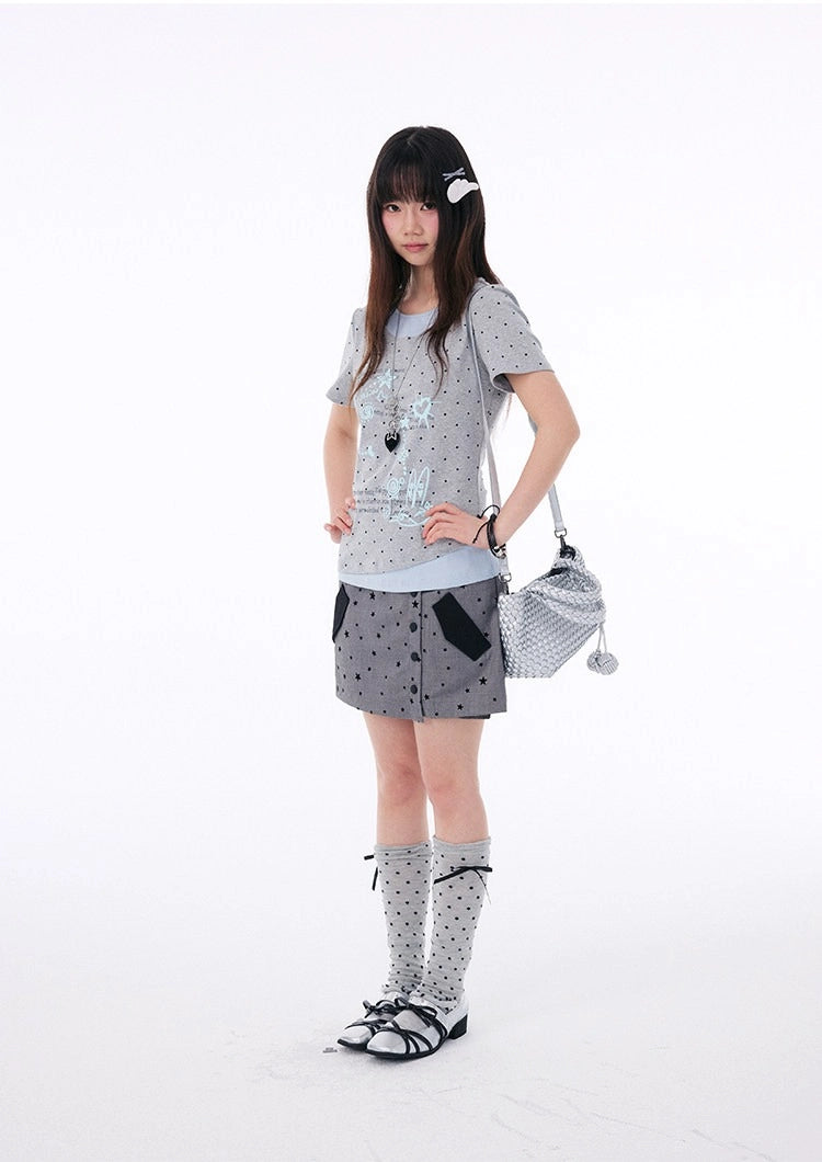 Polka Dot Contrast Layered Tee OL2401