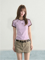Blue Bow Stripe Raglan Cropped Fitted Sporty Tee OL2314