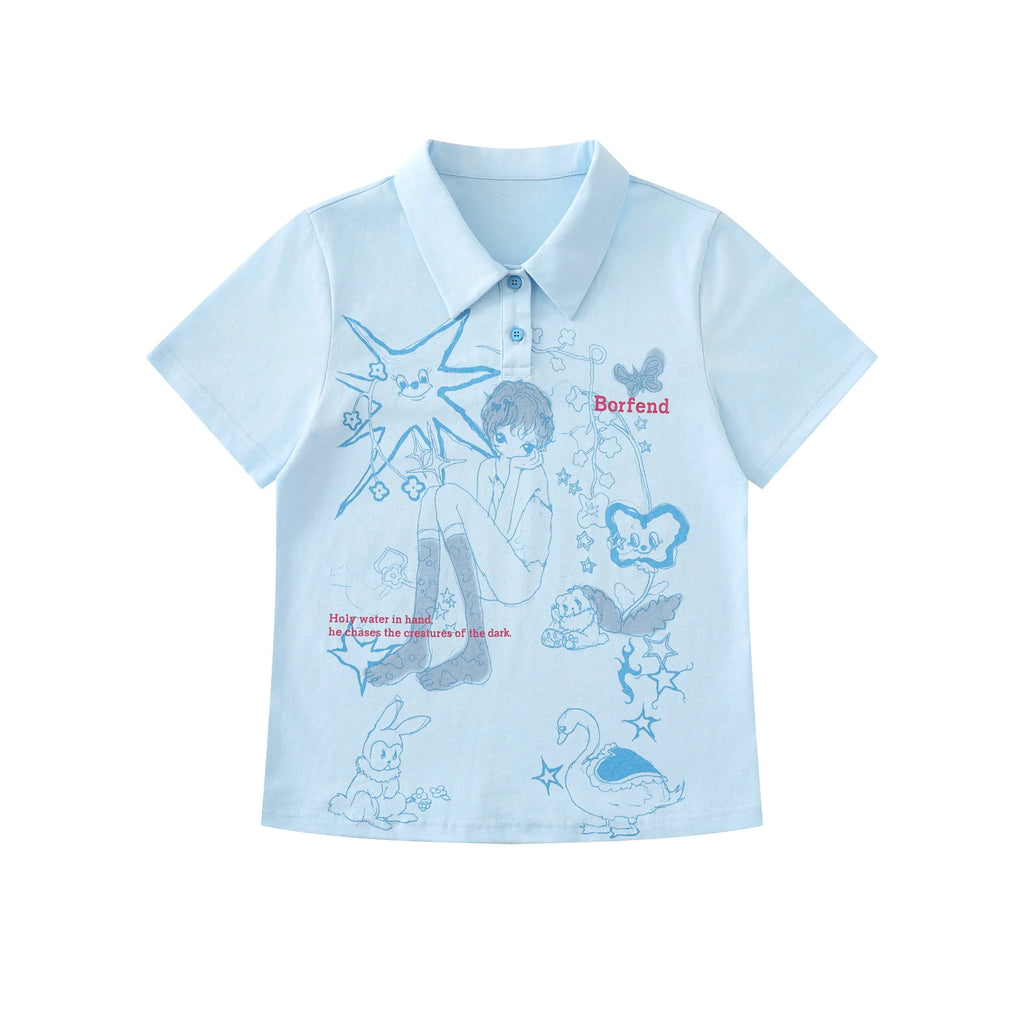 Cartoon Doodle Polo T Shirt OL2355