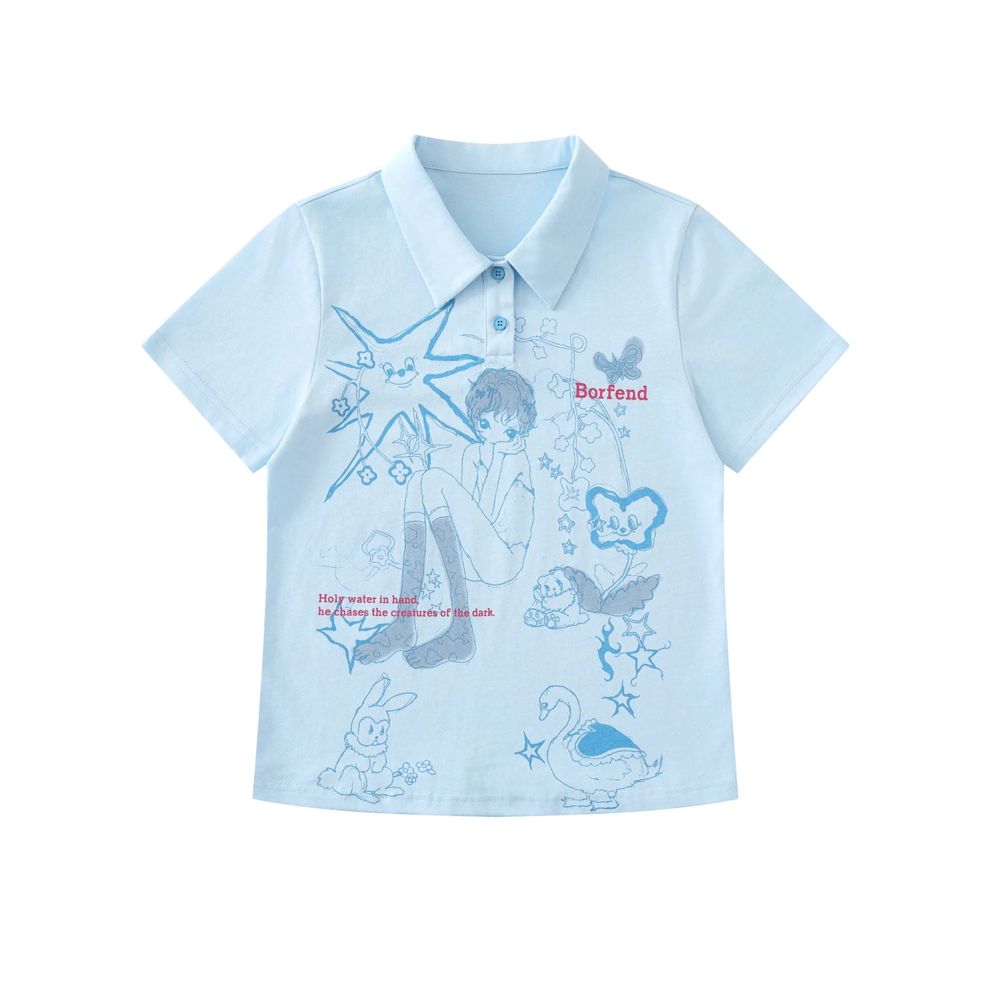 Cartoon Doodle Polo T Shirt OL2355