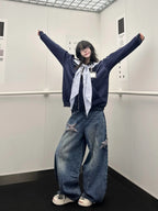 Star Patch Washed Barrel Leg Jeans OL2444