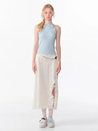 High Waist Lace Ruffle Slit Midi Skirt OL2254