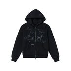Embroidered Double Zip Oversized Hoodie OL2299