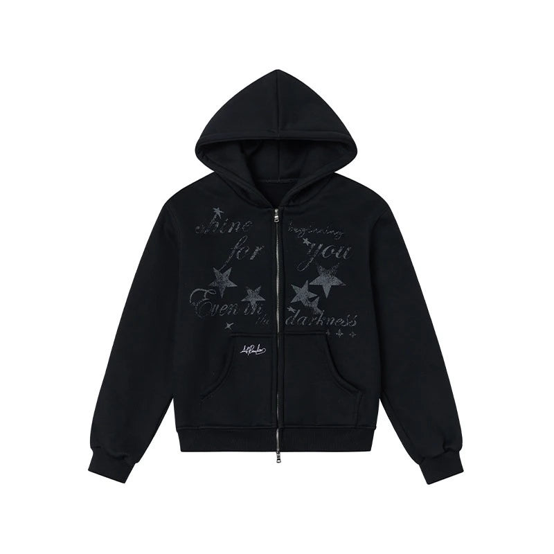 Embroidered Double Zip Oversized Hoodie OL2299