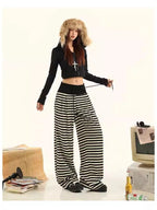 Striped High Waist Drawstring Wide Leg Lounge Pants OL2228