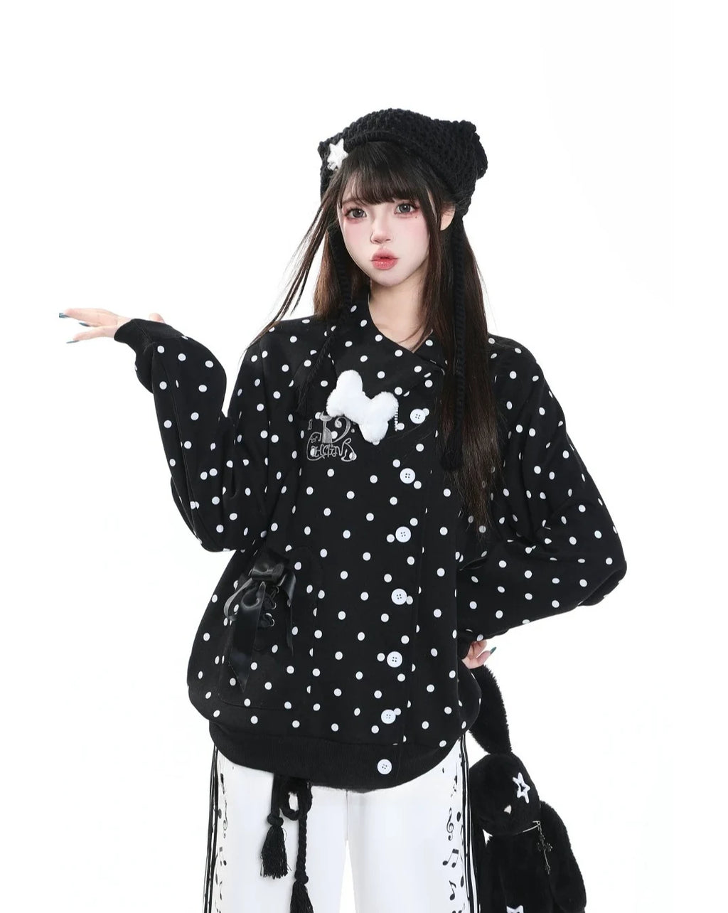 Polka Dot Bow Zip Up Hoodie oliviroa オリヴィオラ