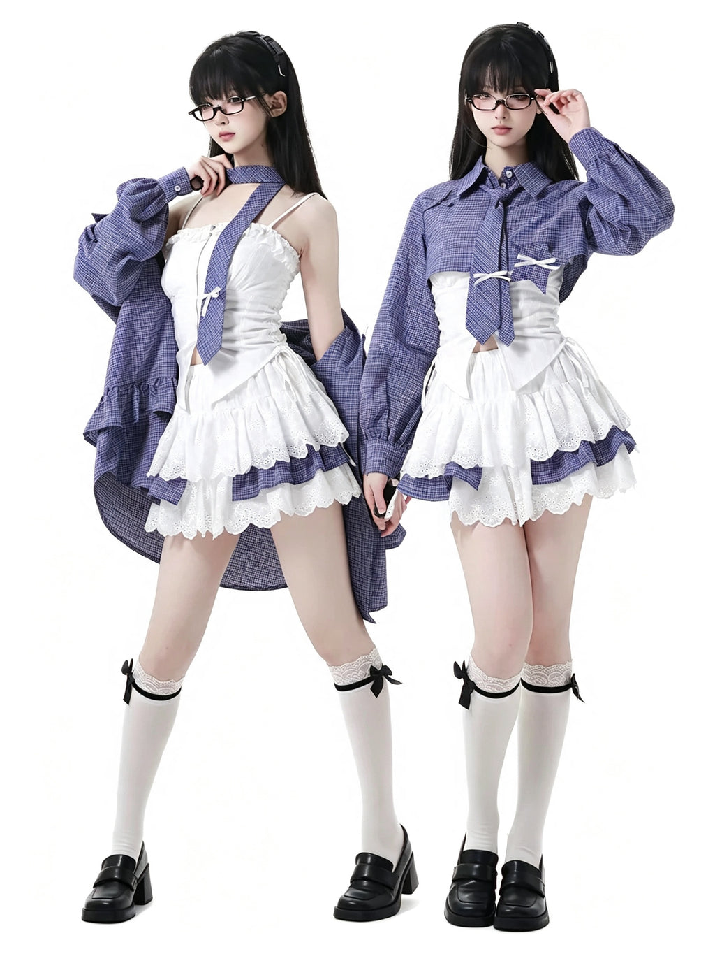 Plaid Shirt Lace Cami and Tiered Skirt Separates oliviroa オリヴィオラ