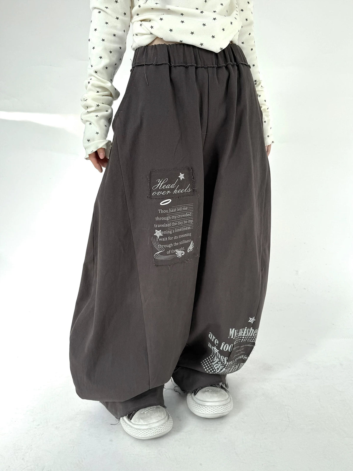 Letter Print Curved Leg Pants OL2479