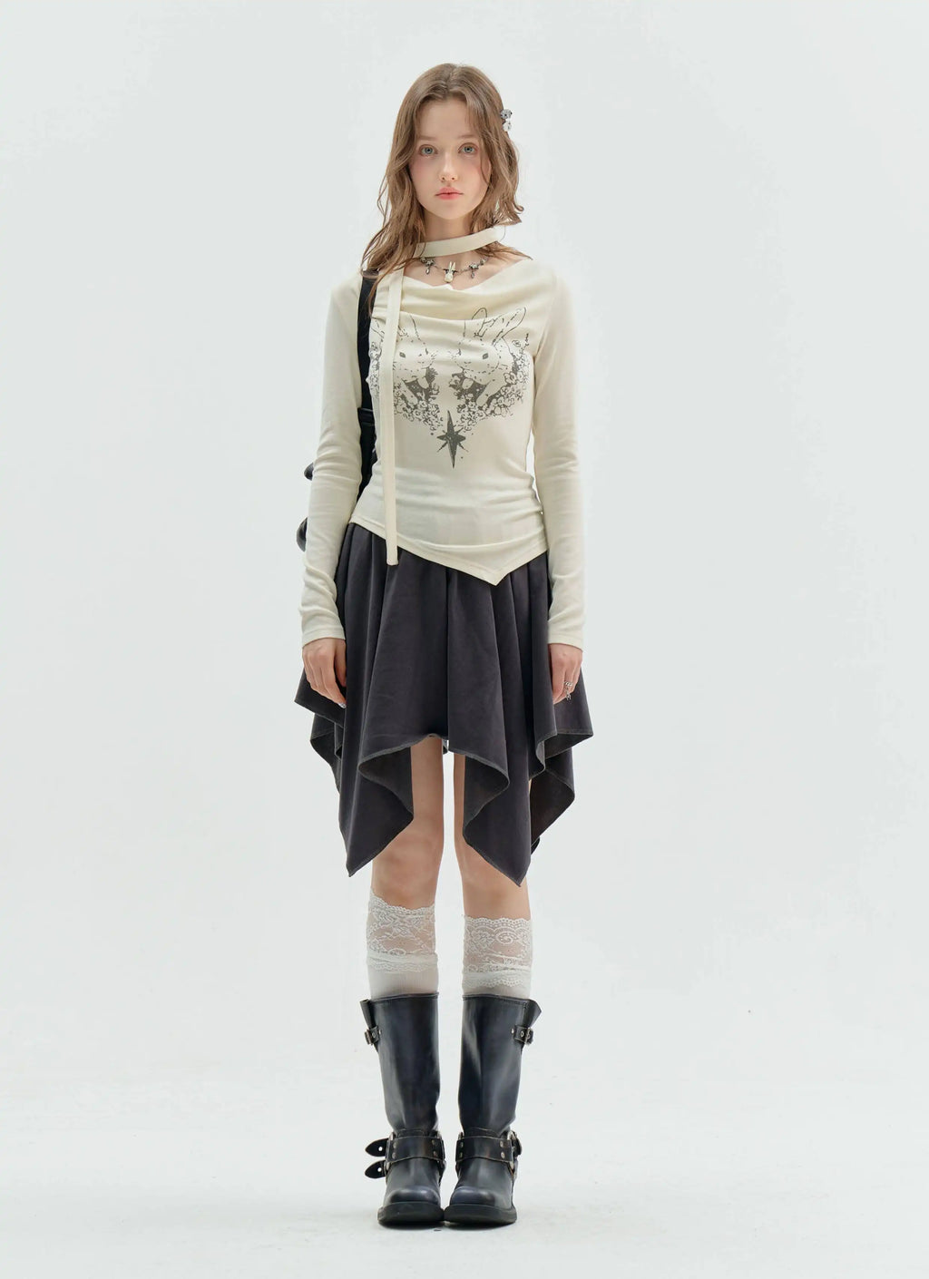 Rabbit Draped Neck Slim Fit Top OL2259