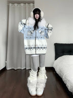 Puppy Fur Trim Hooded Knit Cardigan OL2446