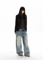 Double Breasted Scarf Collar Cropped Jacket OL2426