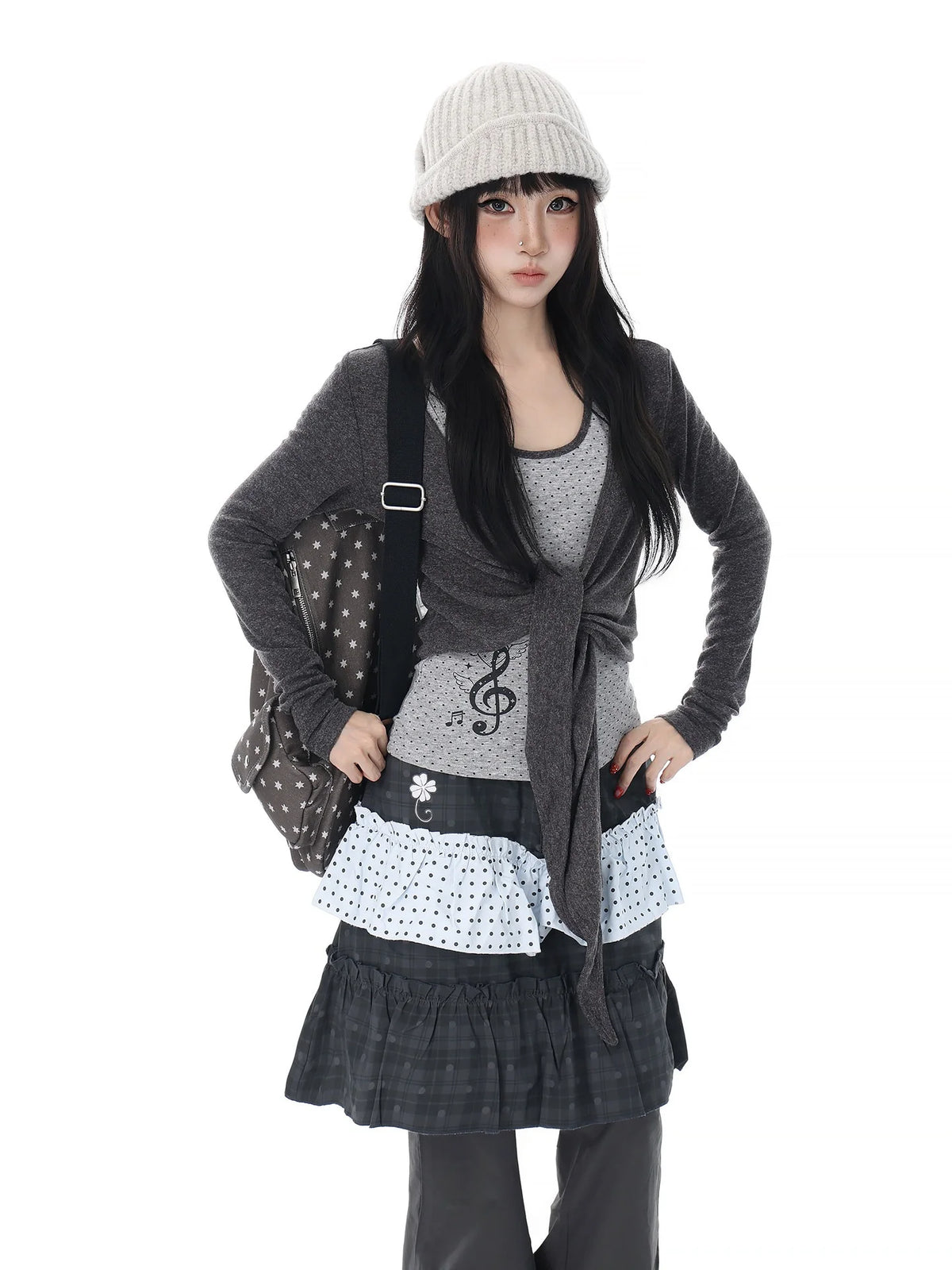 Polka Dot Halter Layered Top Set OL2435