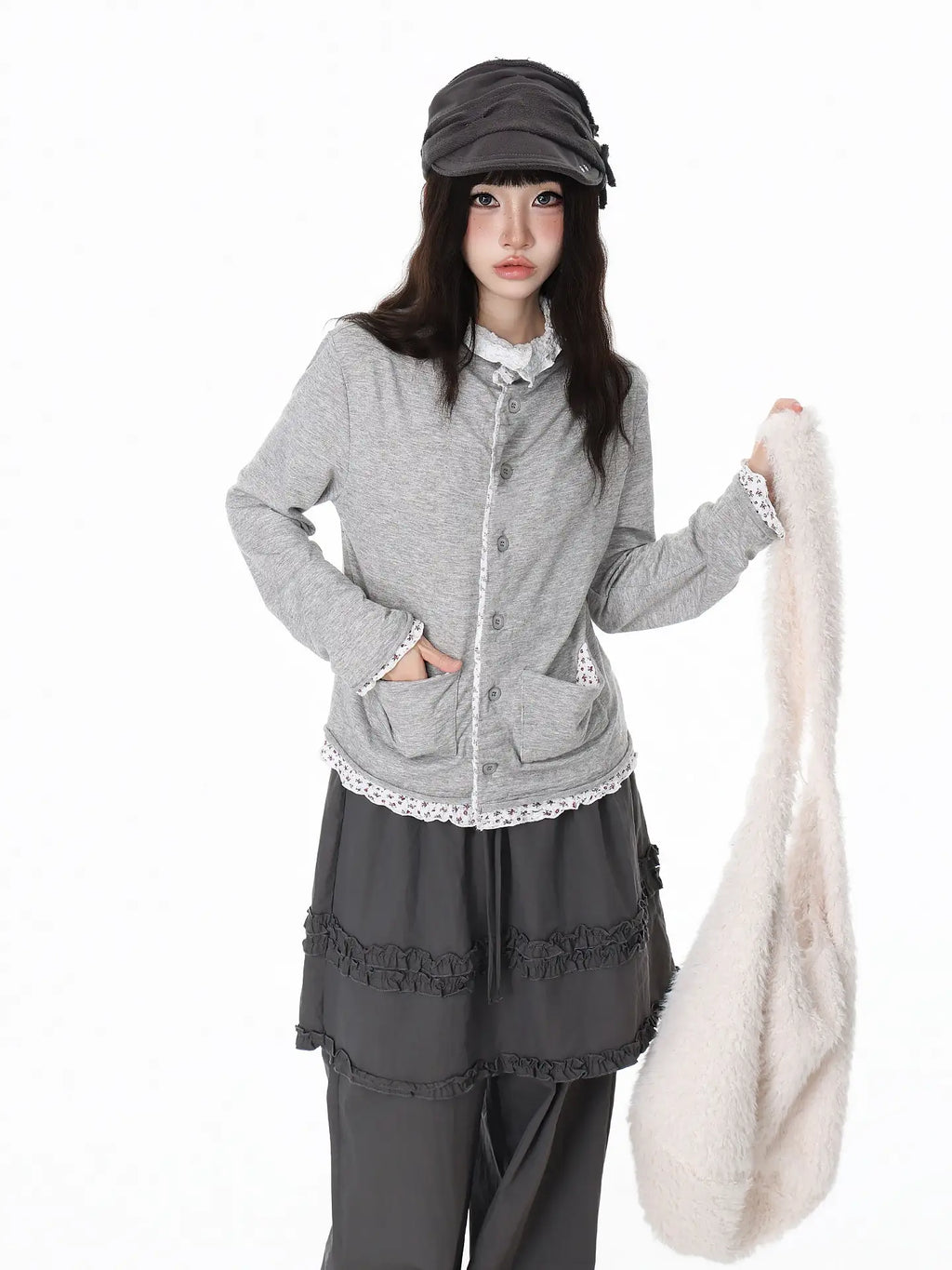 Floral Contrast Collar Button Cardigan OL2414