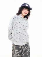 Star Print Oversized Stand Collar Zip Hoodie Cardigan OL2323