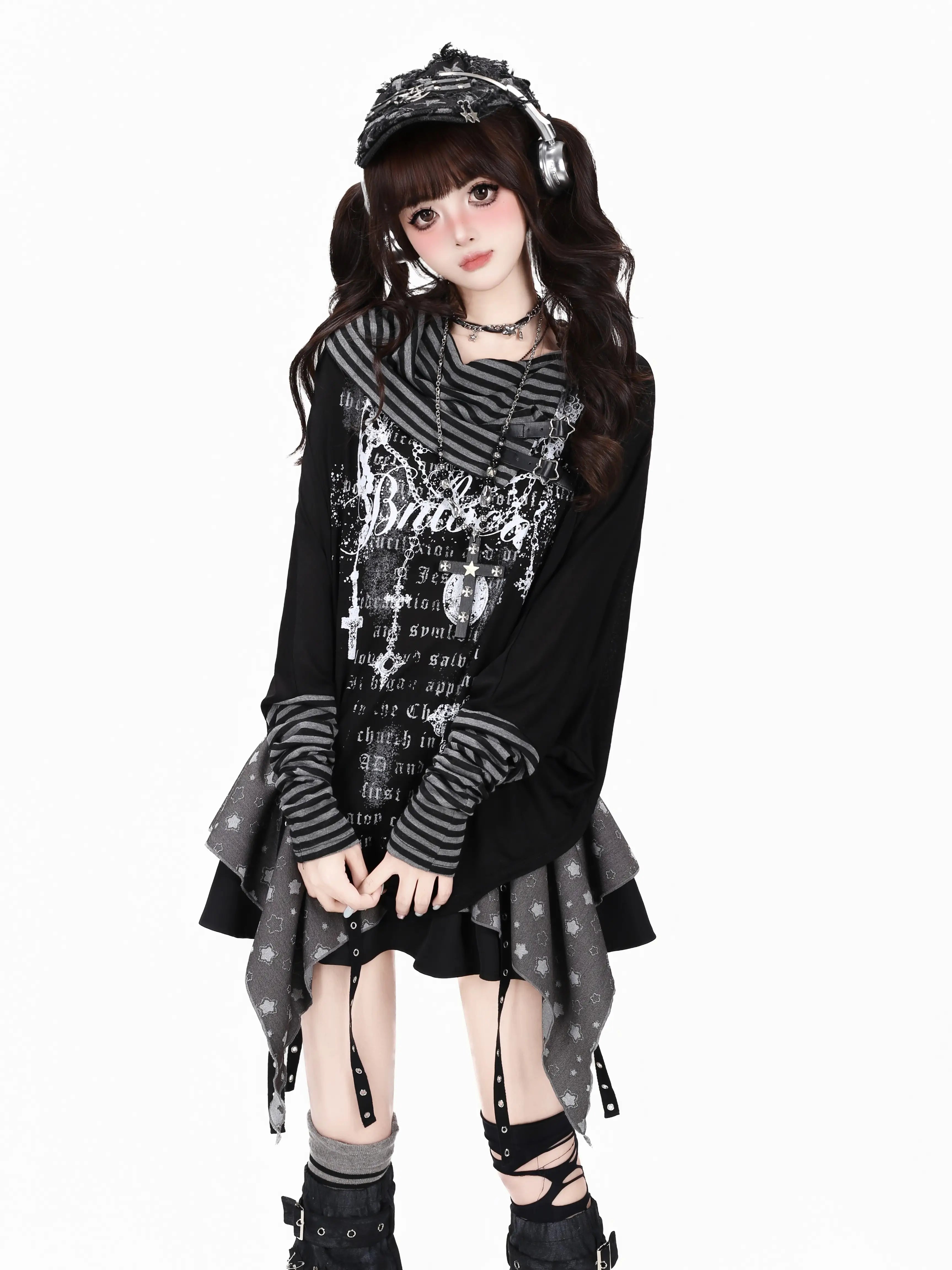 Gothic Stripe Layered Long Sleeve T Shirt oliviroa オリヴィオラ