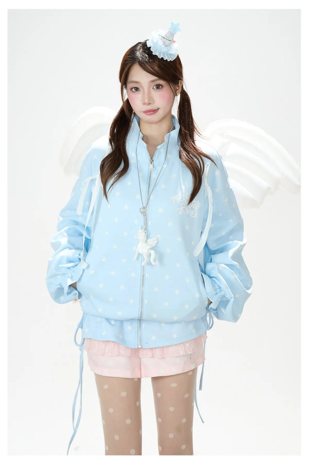 Star Print Zip Up Hoodie OL2375