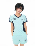 Star All Over Print V Neck Sporty Crop Tee OL2318