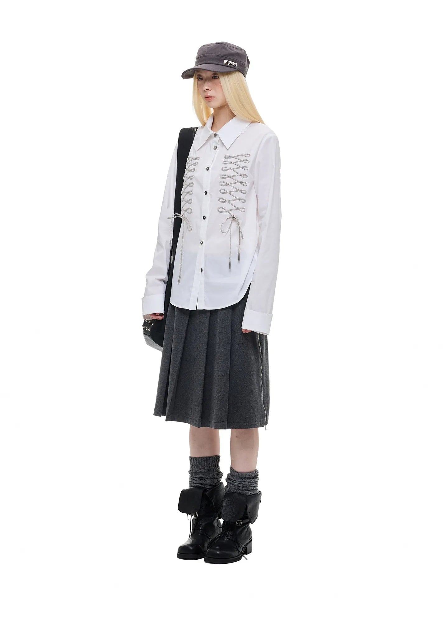 Ribbon Tie Drawstring Shirt OL2377