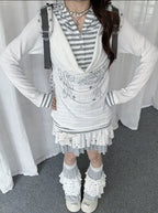 Layered Stripe Cowl Neck Long Sleeve Tee OL2385