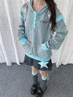 Striped Layered Half Zip Hoodie OL2434