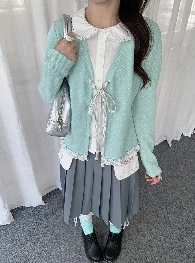 Polka Dot Ribbon Doll Collar Top oliviroa オリヴィオラ