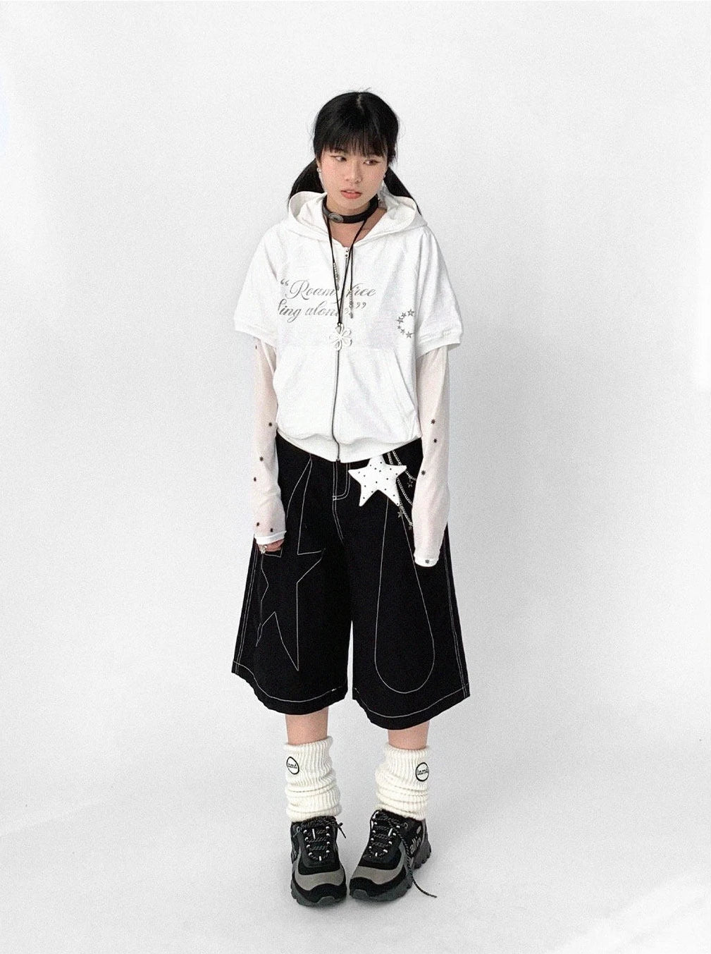 Tears Star Contrast Wide Shorts OL2363