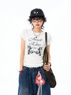 Vintage Lace Trim Fitted T Shirt OL2358