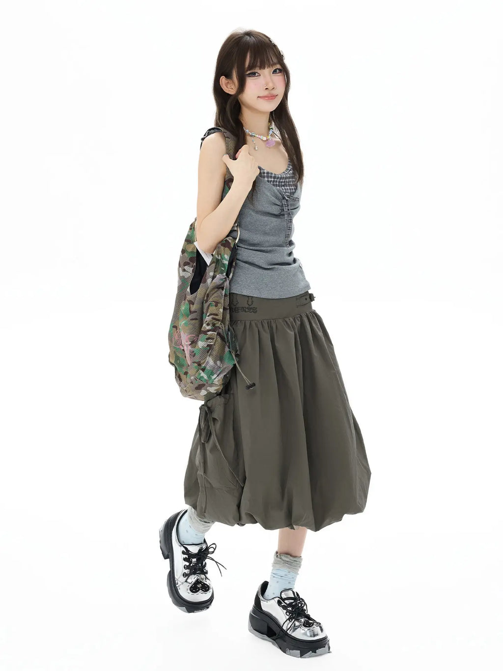 Studded Rhinestone Tie Bubble Skirt OL2410