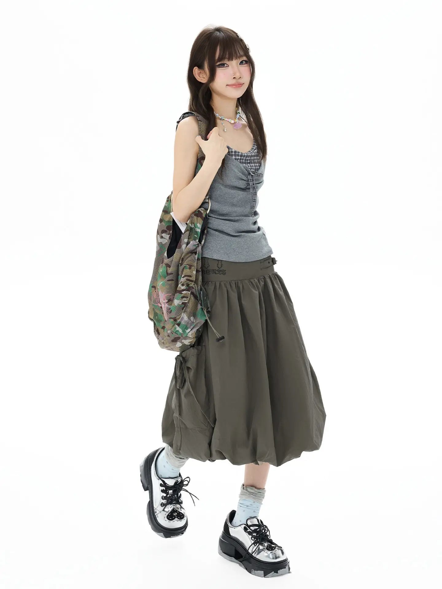 Studded Rhinestone Tie Bubble Skirt OL2410
