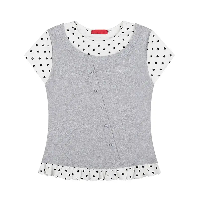 Polka Dot Ruffle Layered Tee OL2391