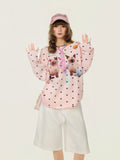 Cat Star Print Off Shoulder Long Sleeve Top oliviroa オリヴィオラ