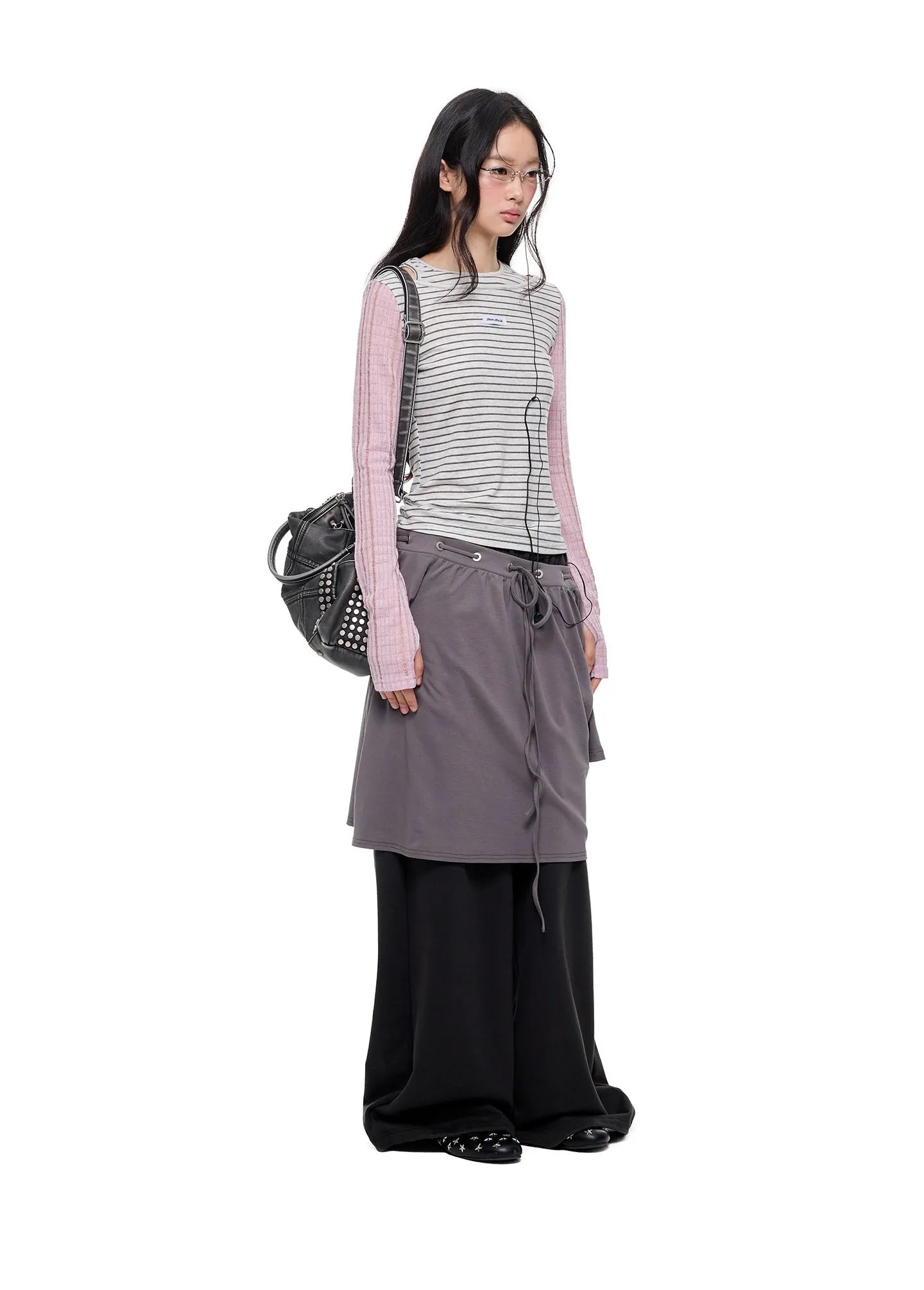 Contrast Stripe Cutout Shoulder T Shirt OL2380