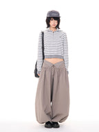Striped Cropped Zip Knit Hoodie OL2419