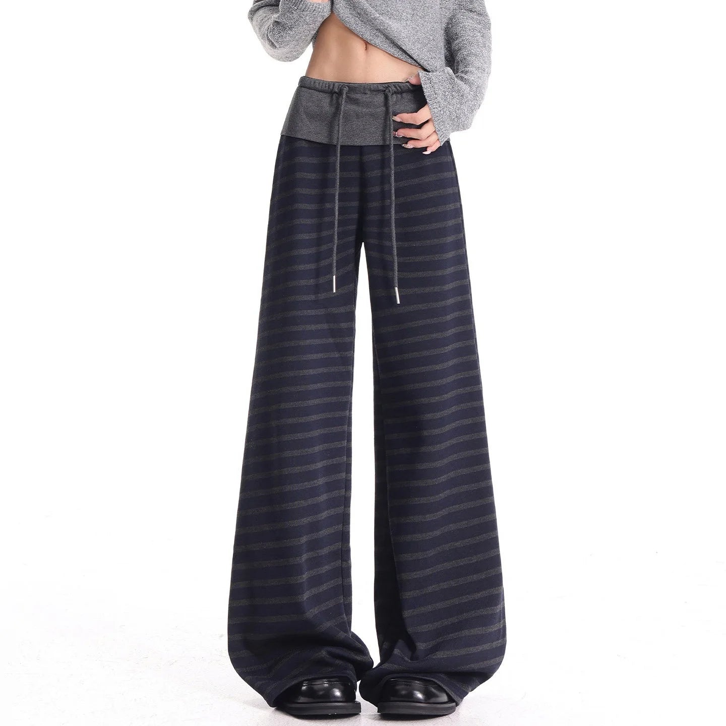 Black Stripe Wide Leg Pants OL2338