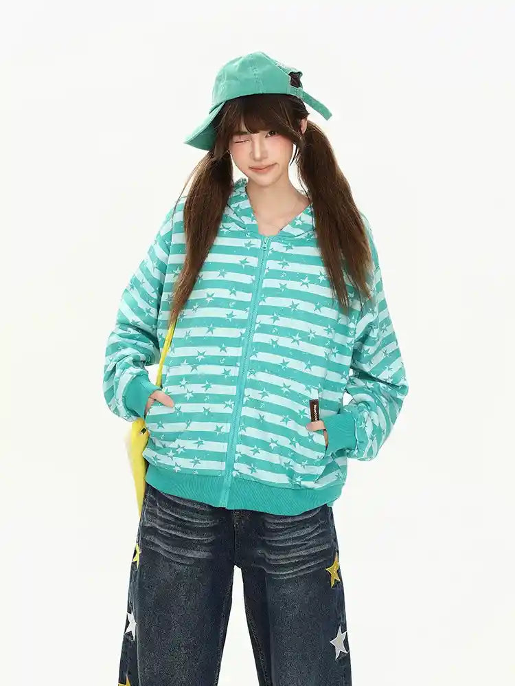 Star Stripe Hooded Zip Cardigan OL2415