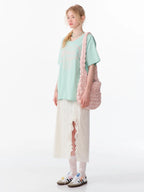 High Waist Lace Ruffle Slit Midi Skirt OL2254