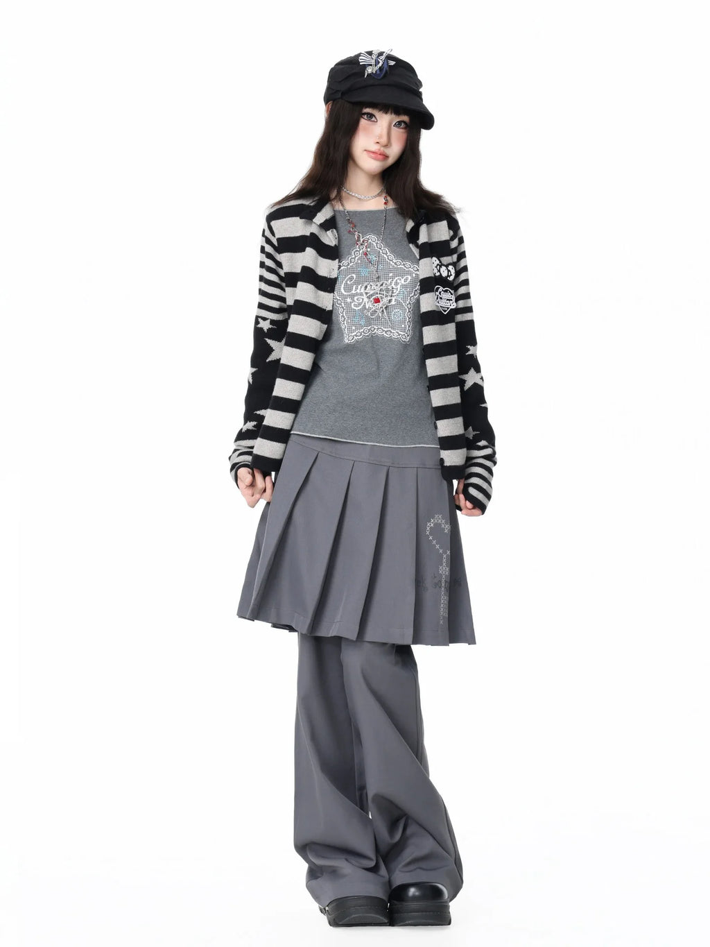 Star Stripe Patchwork Knit Cardigan OL2408