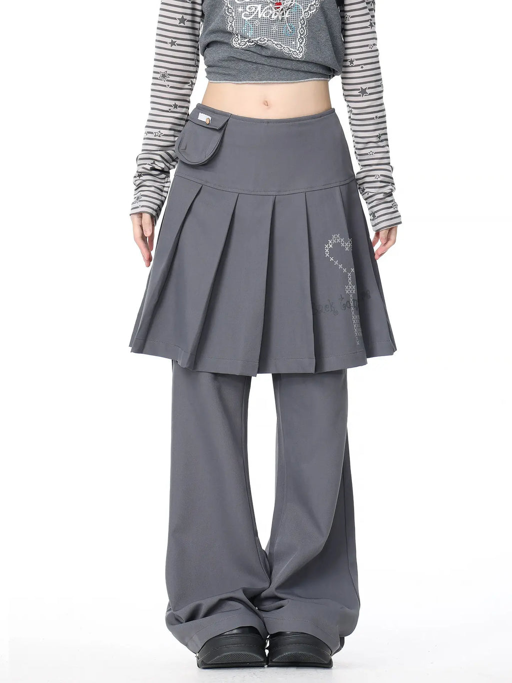 Pleated Skirt Layered Flare Pants oliviroa オリヴィオラ