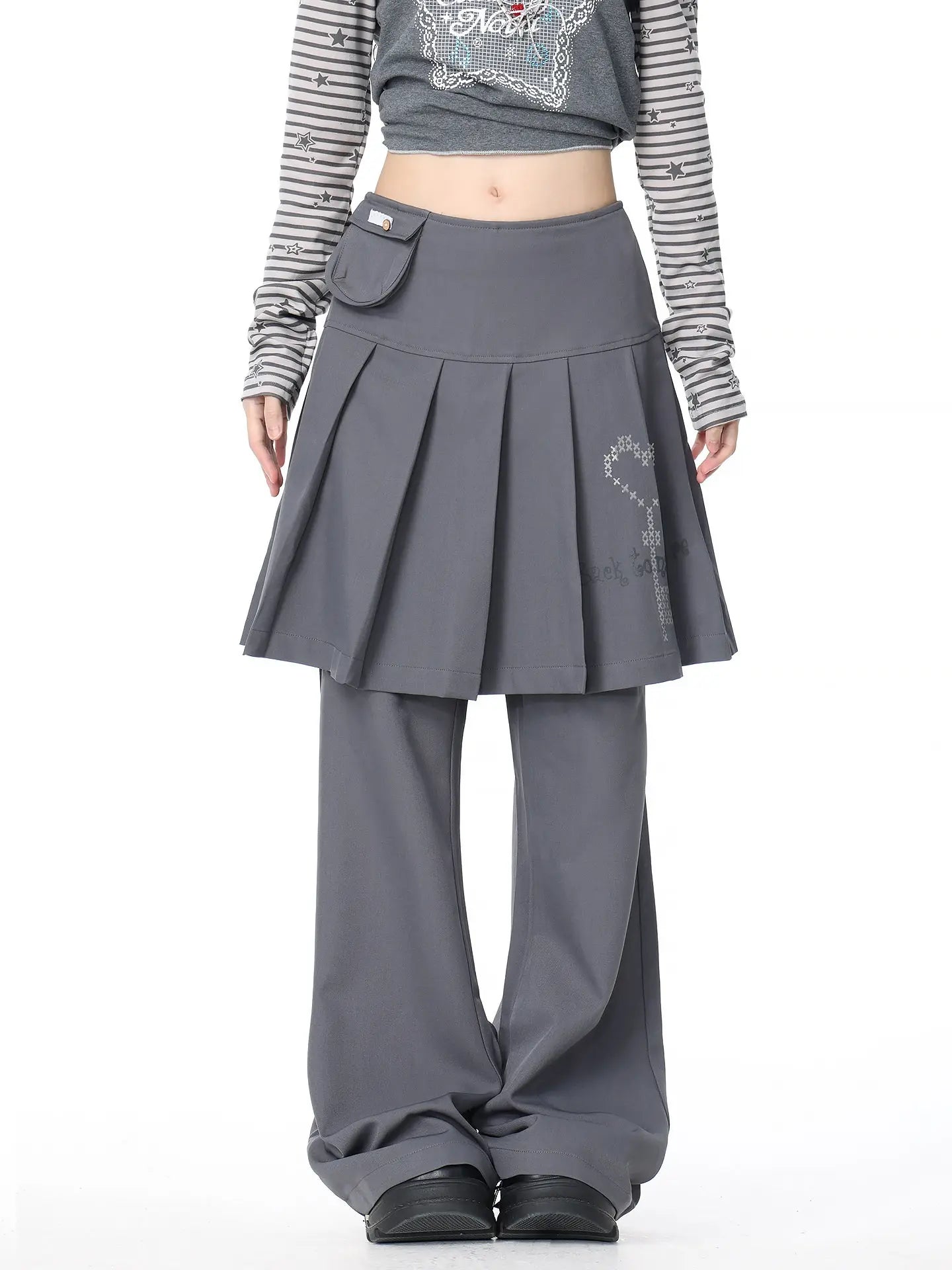 Pleated Skirt Layered Flare Pants oliviroa オリヴィオラ