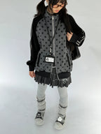 Star Print Stand Collar Double Zip Jacket OL2482