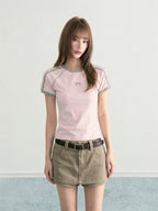 Blue Bow Stripe Raglan Cropped Fitted Sporty Tee OL2314