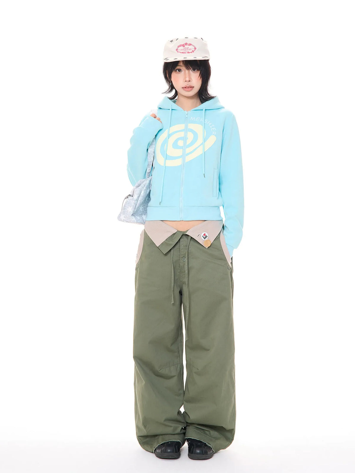 Swirl Patch Cropped Zip Hoodie OL2422