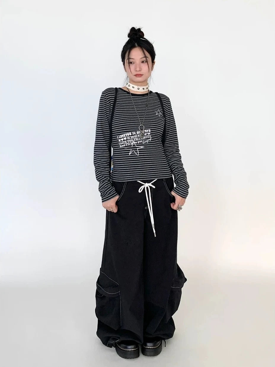 Drawstring Wide-Leg Cargo Pants OL2302