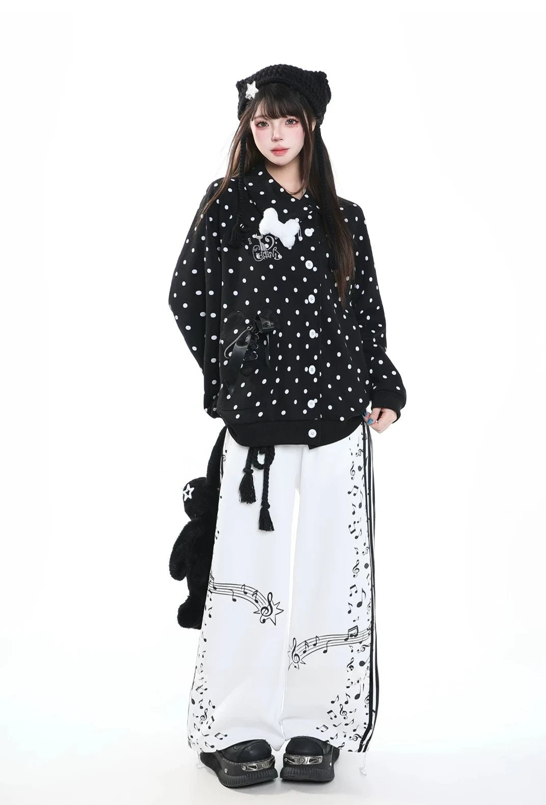 Polka Dot Bow Zip Up Hoodie OL2381