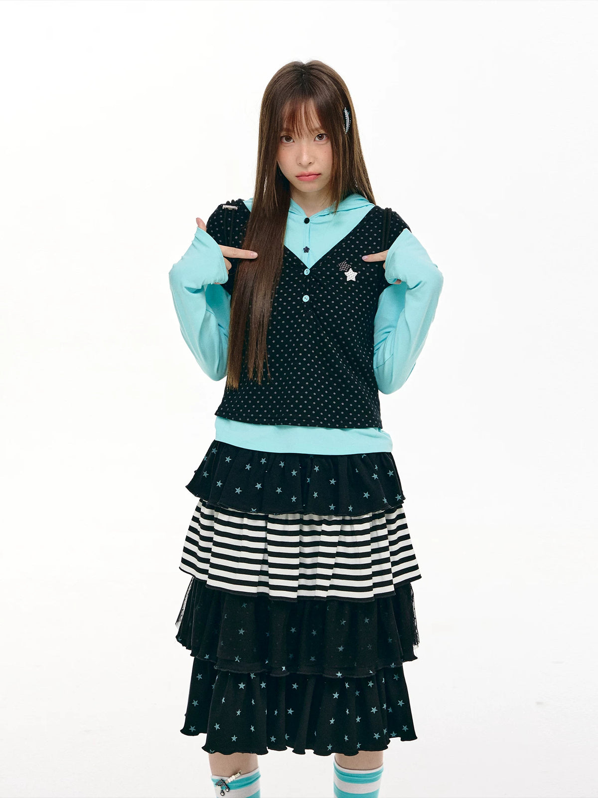 Polka Dot Layered Hooded Top OL2463 oliviroa オリヴィオラ