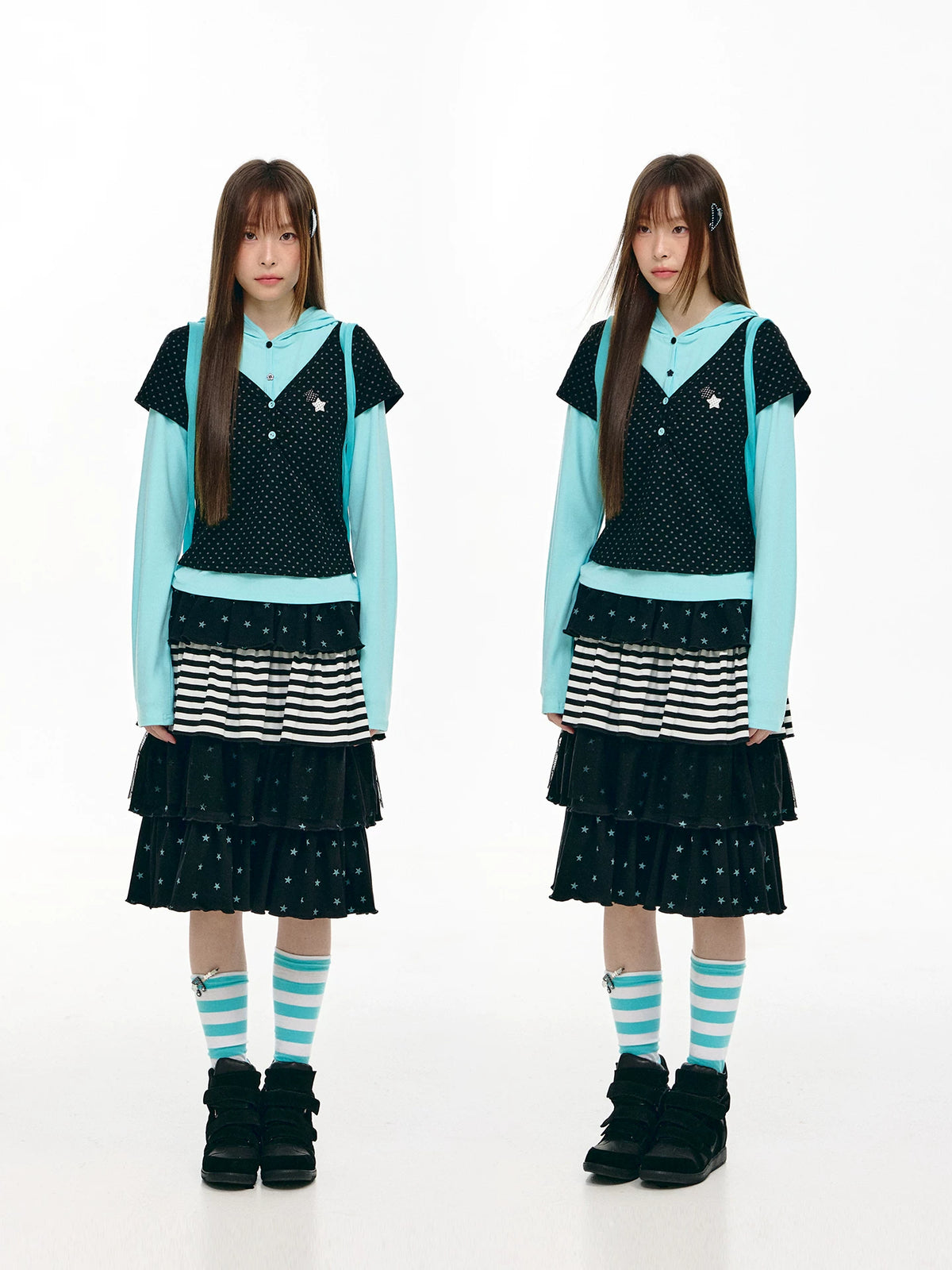 Polka Dot Layered Hooded Top OL2463 oliviroa オリヴィオラ