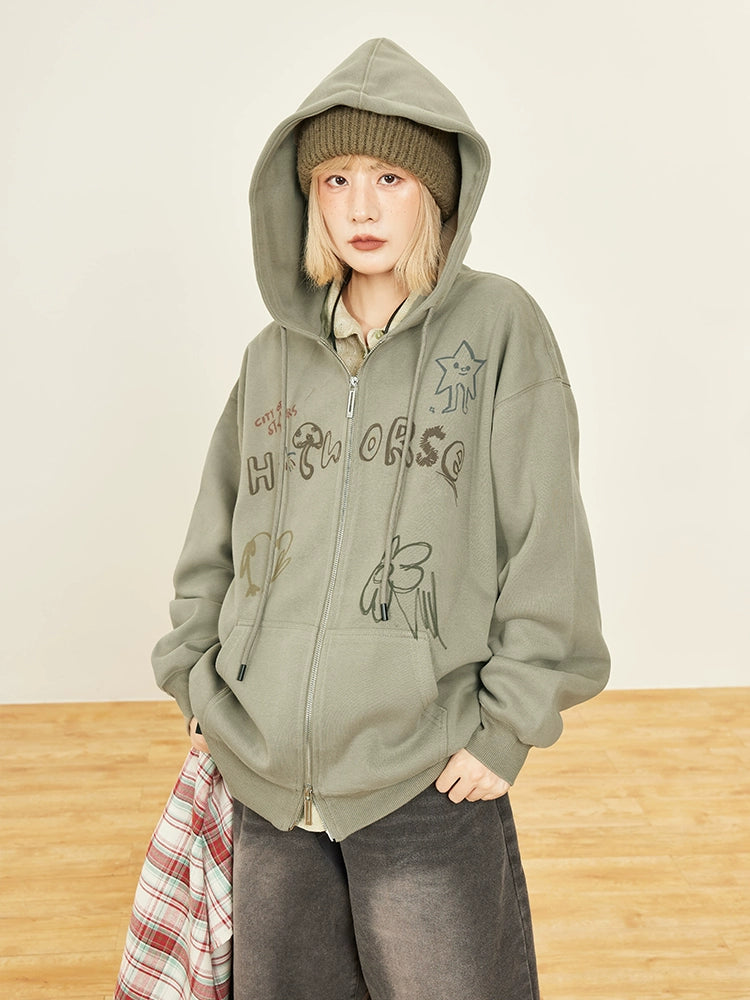 ヴィンテージプリント ダブルジップフーディ  OL1816