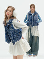 Plaid Drawstring Puffer Vest OL2452 oliviroa オリヴィオラ