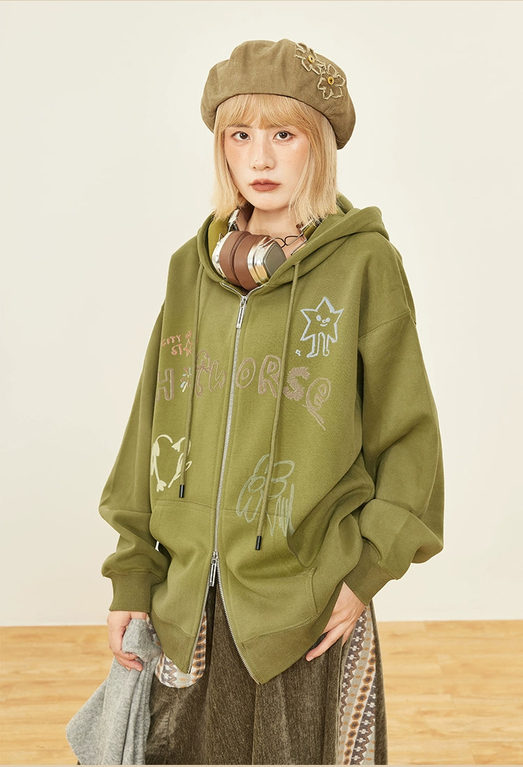 ヴィンテージプリント ダブルジップフーディ  OL1816